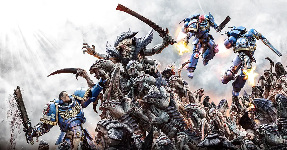 Space Marine firing a bolter at Tyranid swarms in Warhammer 40k Space Marine 2