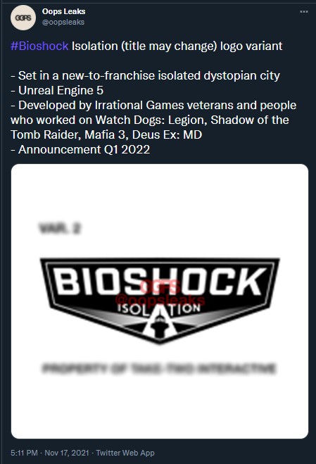 bioshock 4 title is bioshock isolation
