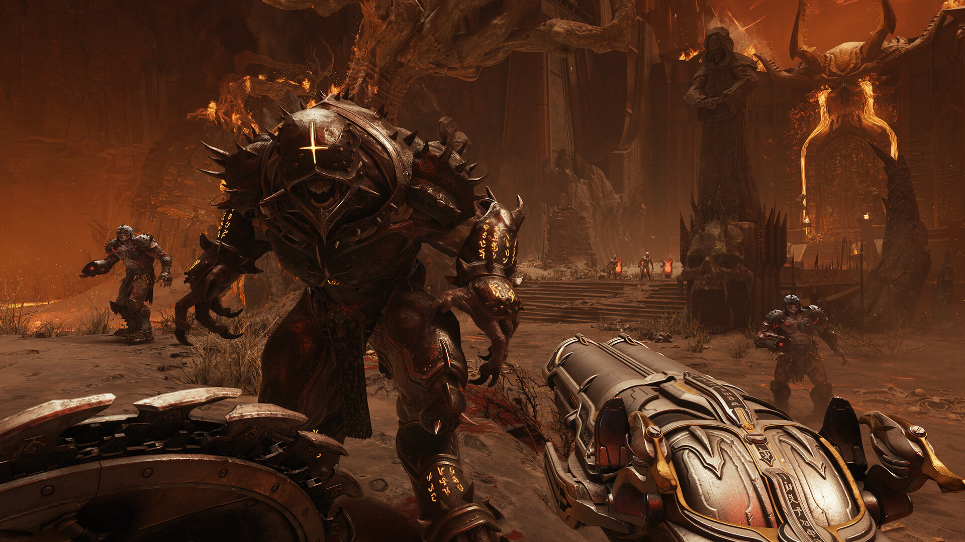 DOOM: The Dark Ages gameplay artwork showing the Slayer in a medieval battlefield