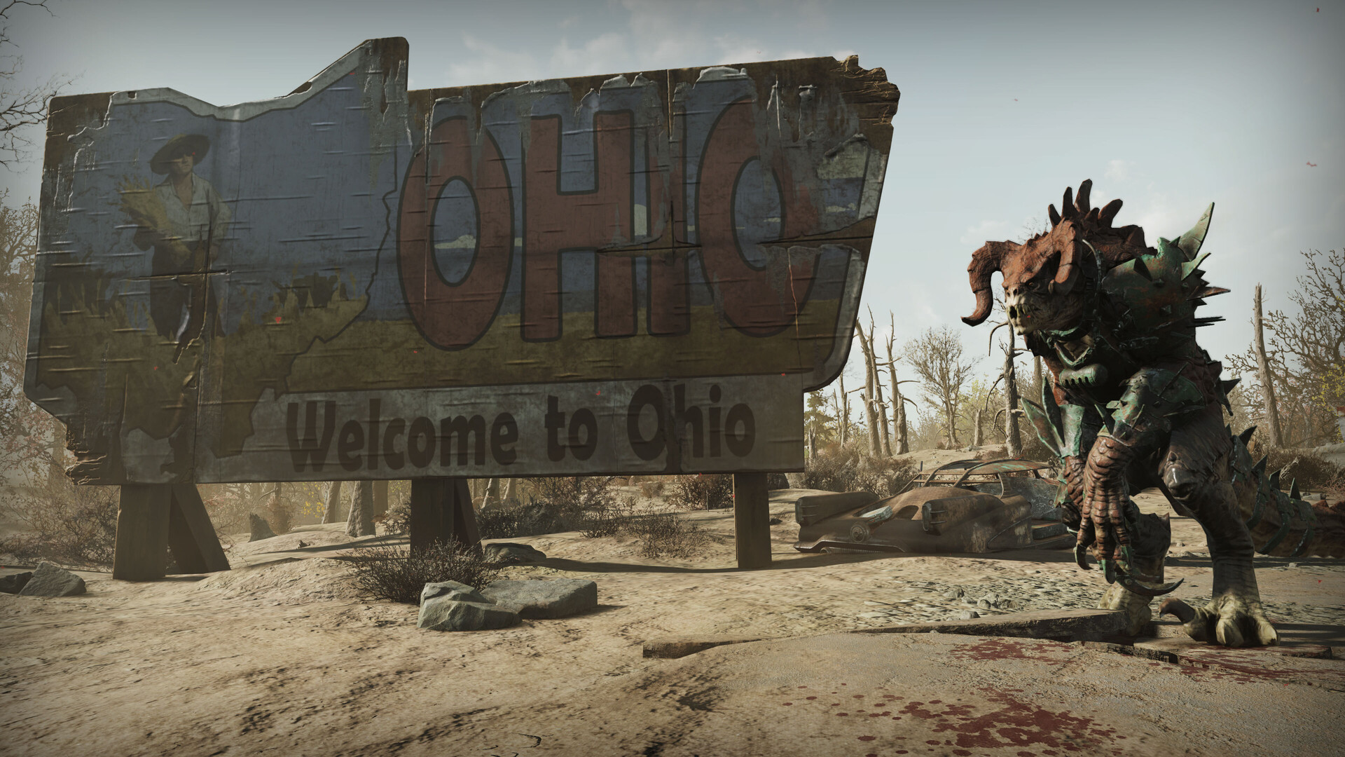 Fallout 76 Skyline Valley landscape with stormy wasteland scenery