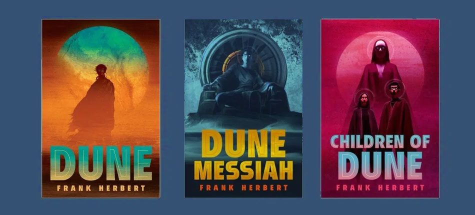 Frank Herbert's books: Dune, Messiah of Dune, and Children of Dune