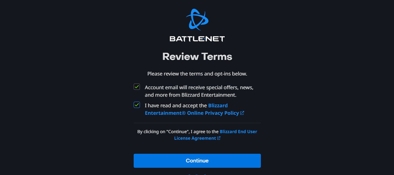 blizzard account setup