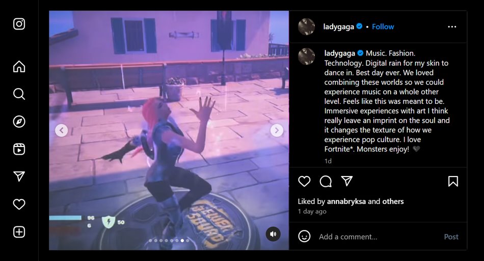 Lady Gaga’s post about Fortnite on Instagram