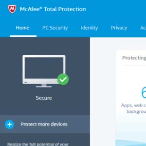 McAfee Internet Security 2019 dashboard