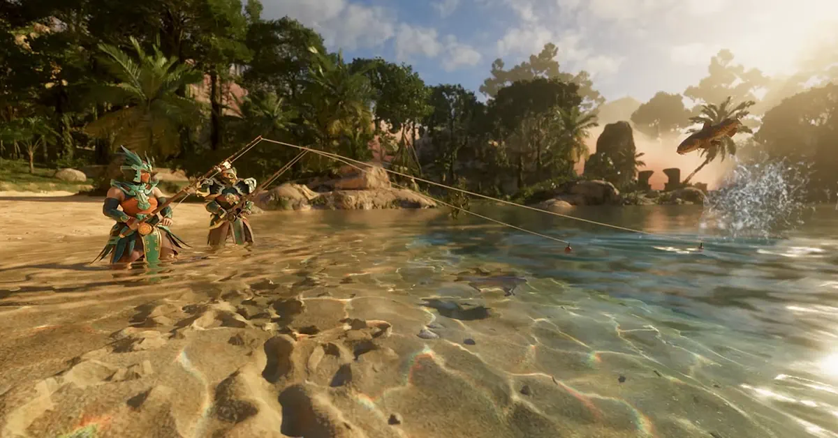 Wake of the Water brings a new way to play Enshrouded by introducing the Veilwater Basin Biome and simulated water!