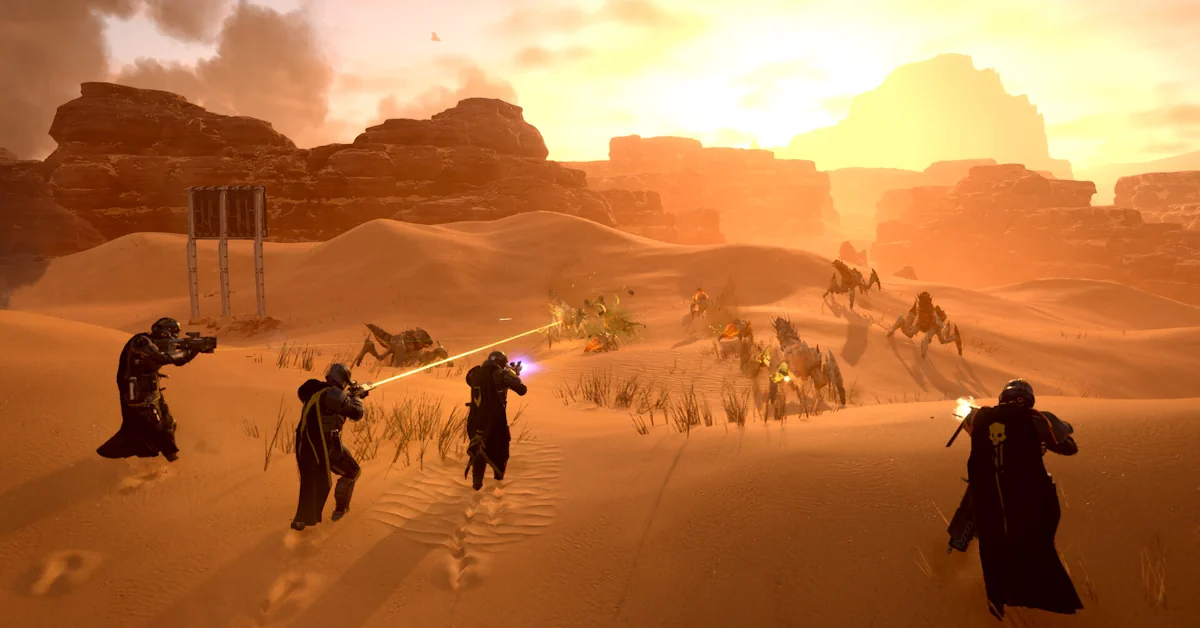 Helldivers 2 squads facing off against the Automaton threat in the Galactic War