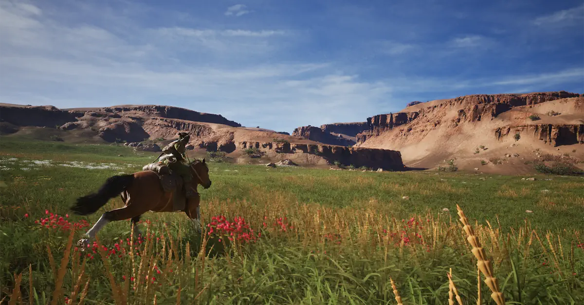Naraa and her horse running through the breathtaking 13th-century Mongolian steppe in The Legend of Khiimori Naraa and her horse running through the breathtaking 13th-century Mongolian steppe in The Legend of Khiimori