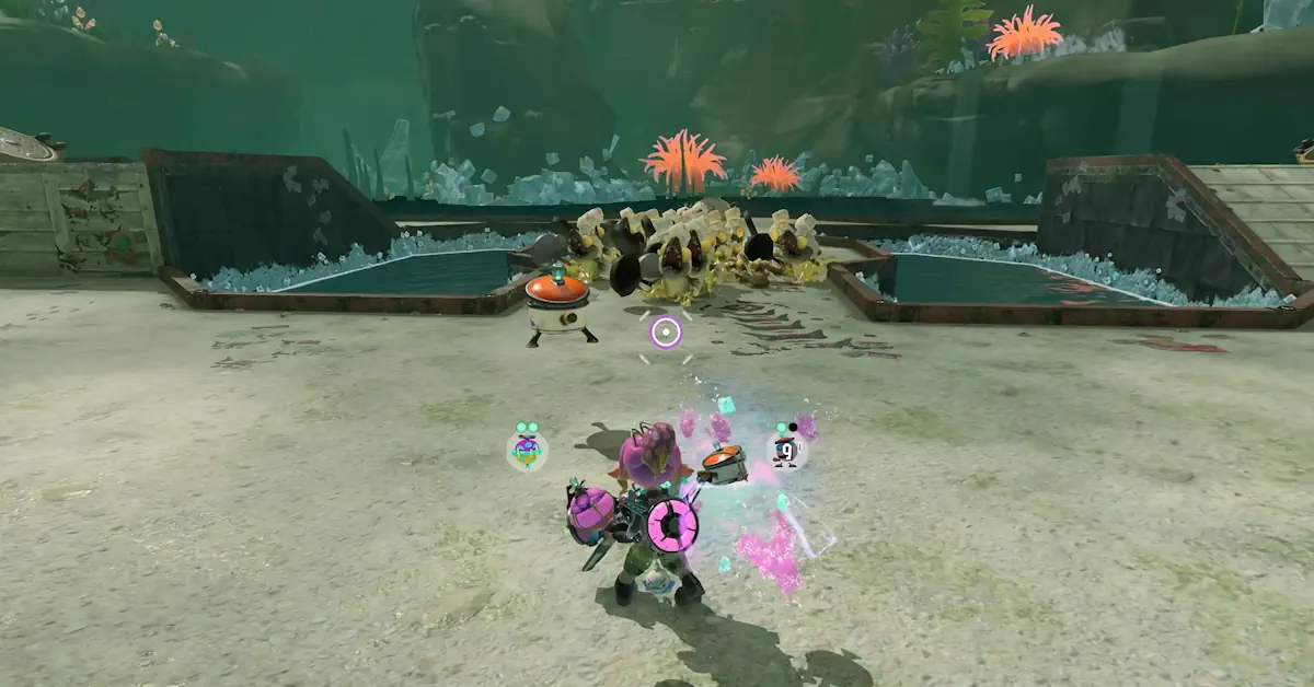 The mechanic protagonist exploring the Spirhalite Islands alongside a Deep Cut Bot Buddy