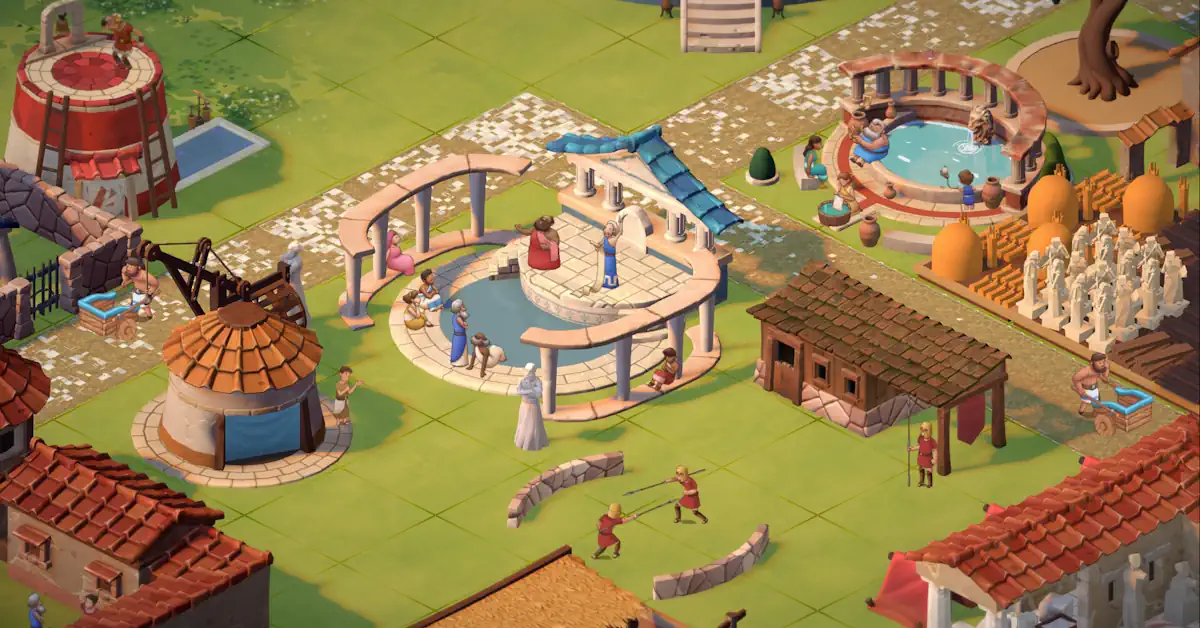 Theos features an art style heavily inspired by early 2000s city-building classics Theos features an art style heavily inspired by early 2000s city-building classics