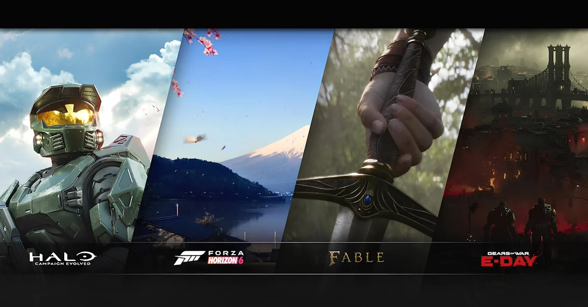 Xbox 2026 Roadmap featuring Fable, Gears of War: E-Day, and Halo: Campaign Evolved concepts