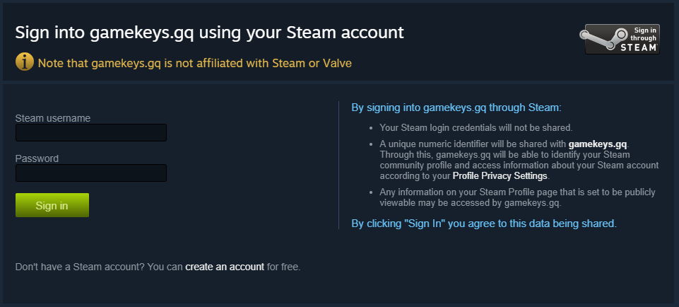 gamekeys Steam phishing scam