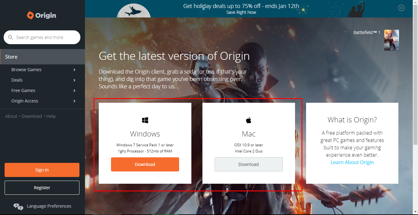 How to activate game downloads in ORIGIN through a cd key?