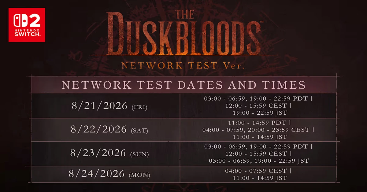 The Duskbloods Network Test 
Schedule